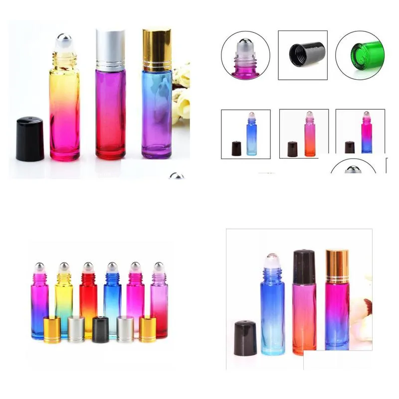 wholesale 10ml glass roll on bottles gradient color roller bottles with stainless steel balls roll-on bottle perfect for essential