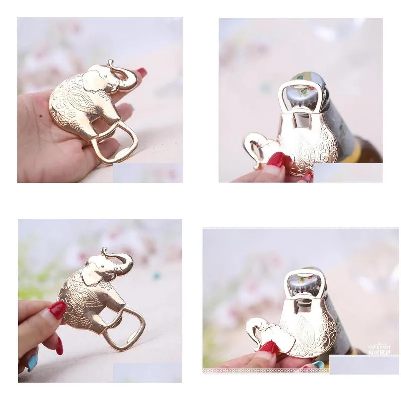 100pcs cartoon gold plated lucky elephant bottle opener wedding favors party reception decoration souvenirs gifts rg609