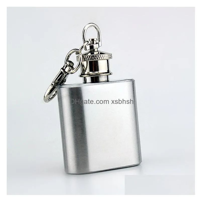 100pcs 1oz mini hip flask strap stainless steel metal portable pocket flagon alcohol wine bottle with keychain