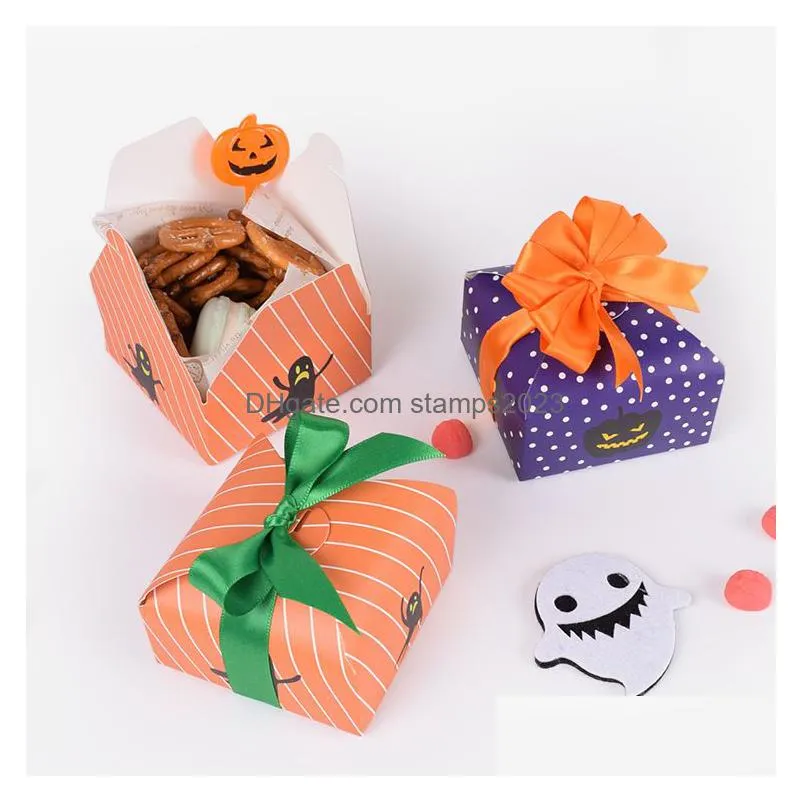 Gift Wrap 500Pcs Gift Wrap Cute Halloween Square Paper Candy Folding Strip Orange Pattern Purple Polka Dot 7.5X7.5X3.5Cm Drop Delivery Dhfr9