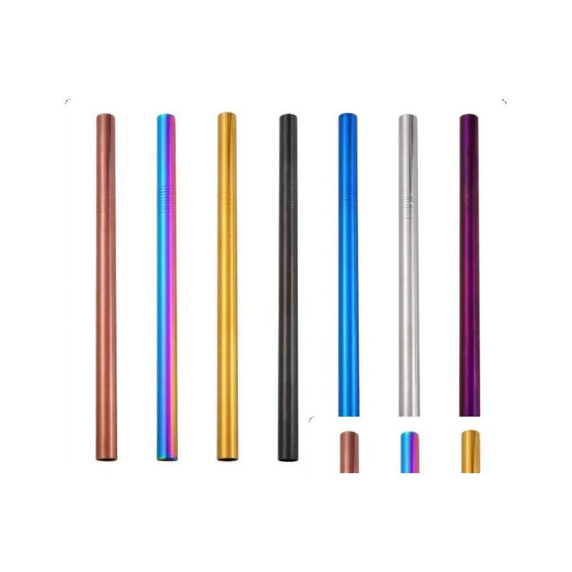 Drinking Straws 215X12Mm Stainless Steel St 7 Colors Colorf Drinking Reusable Straight Large Sts For Juice Coffee Laser Logo Drop Deli Dhgda