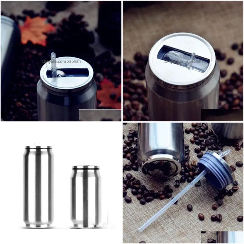 20pcs fashion 12oz/17oz thermos double walled soda cans vacuum insulated stainless steel coffee mugs with flip up straw