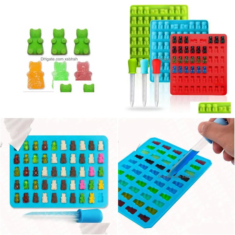 wholesale cavity silicone gummy bear chocolate mold candy maker ice tray jelly moulds with dropper