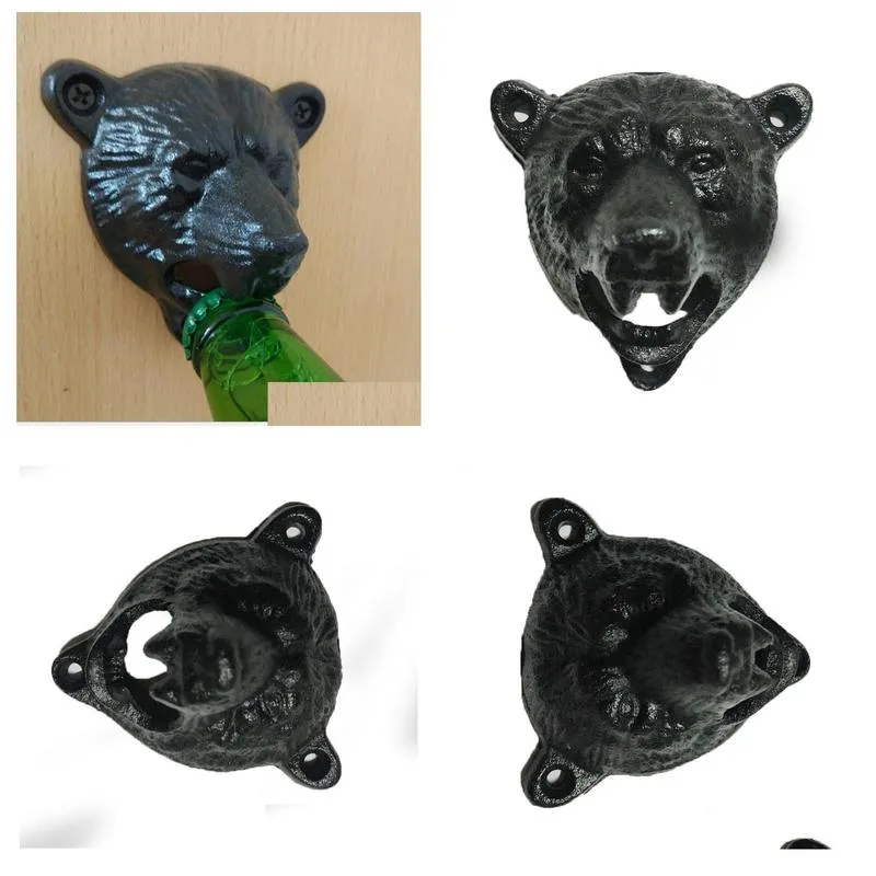50pcs/lot vintage cast iron wall mounted beer bottle opener antique old style solid bear head bottle openers w screws