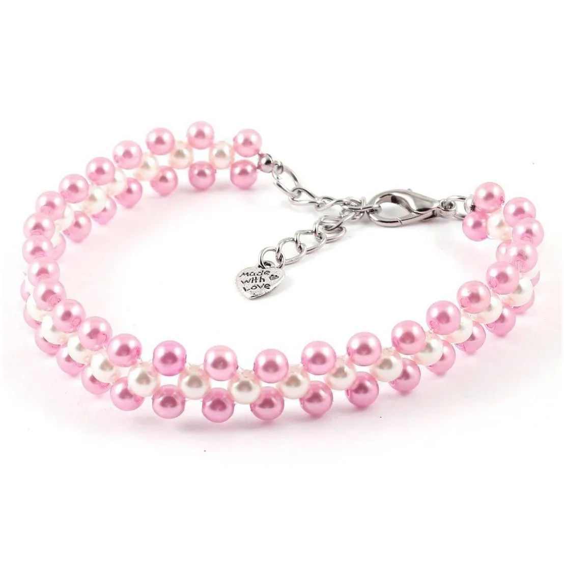 50pcs three rows pearl linked beads pet dog heart pendant puppy collar necklace ring
