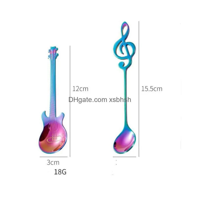 creative 304 stainless steel small coffee spoons guitar music notes shape dessert spoon stirring spoon lovely titanium plated sn