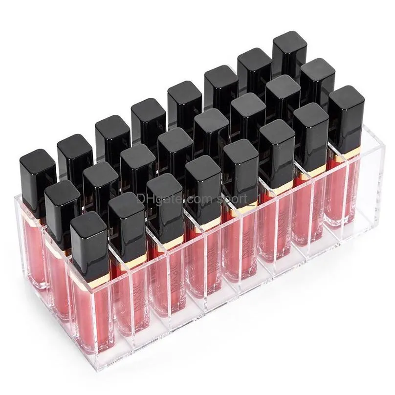  clear acrylic 24 grids lipstick holder makeup organizer nail polish rack desktop cosmetic storage box lip gloss case t200320299p