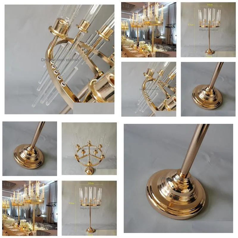 4pcs 9heads metal candlestick candelabra candle holders stands wedding table centerpieces flower vases road lead party decor sn