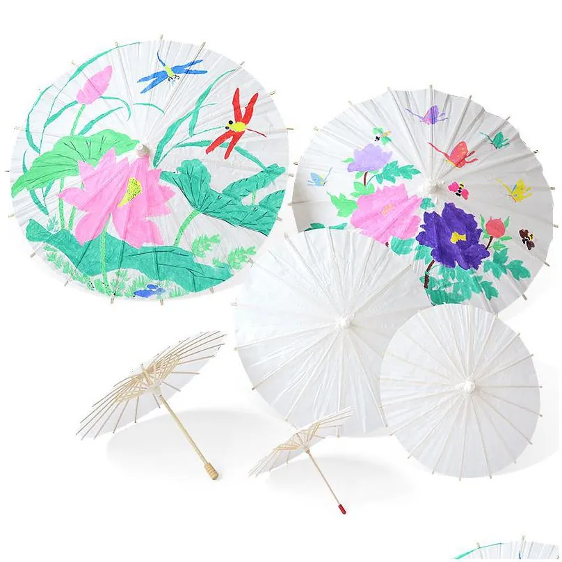  20/30/40/60cm handmade colored paper umbrella traditional kids diy painting paper umbrella decor arts and crafts supplies sn