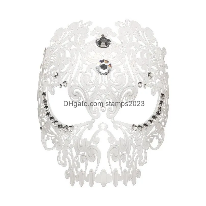 Party Masks Mask Venice Cosplay Openwork Pattern Wroughtiron Diamond Black White Masquerade Eye Party Queen Fl Face Halloween Drop Del Dhxun