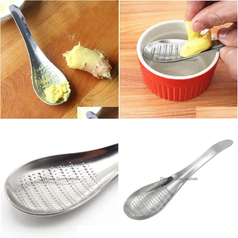 100pcs/lot kitchen stainless steel lemon mixer ginger grater wasabi garlic grinding tools cheese grater mixing spoon