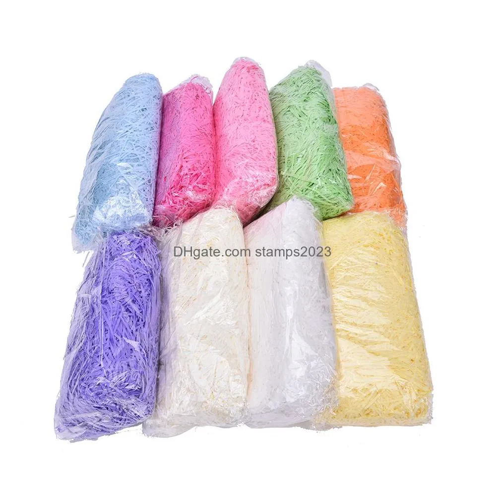 Gift Wrap 100G/Pack 27 Colors Wraps Fashion Craft Shredded Crinkle Paper Basket Shred Tissue Grass Filler Wedding Party Gift Drop Deli Dhctm
