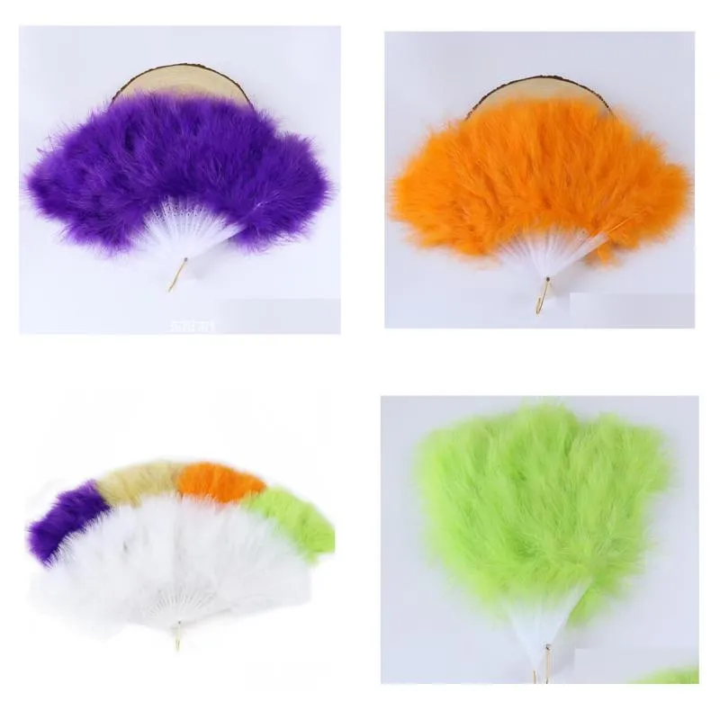 Other Event & Party Supplies Folding Fank The New Thicken Elegant Feather Fan Halloween Party Stage Performances Craft Fans Christmas Dhkyg