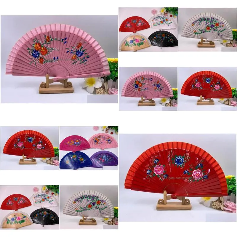 100pcs european style hand-painted flower designs spanish wood fan chinese handicraft sn4242