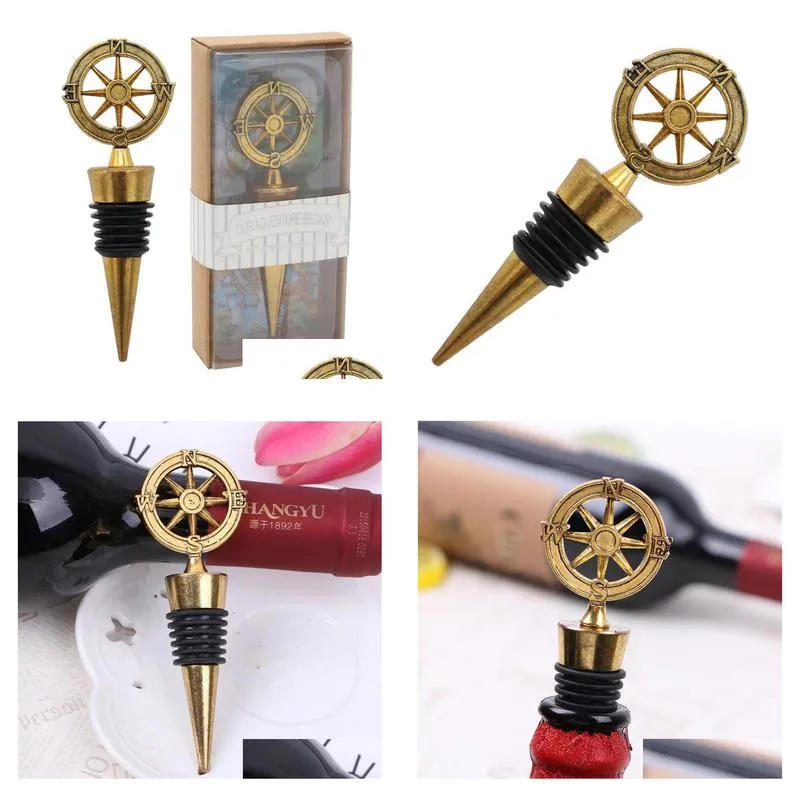 100pcs golden compass wine stopper wedding favors gifts wine bottle opener stopper bar tools party souvenirs sn2315