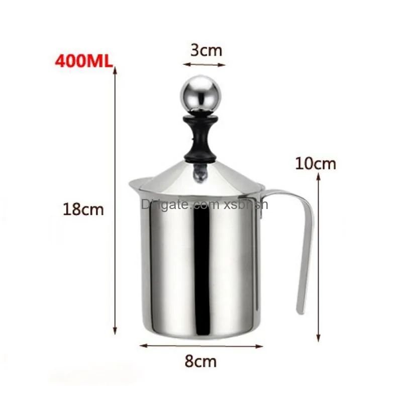 20pcs 400ml manual milk frother double stainless steel mesh beater tool cappuccino coffee creamer foamer practical w3253