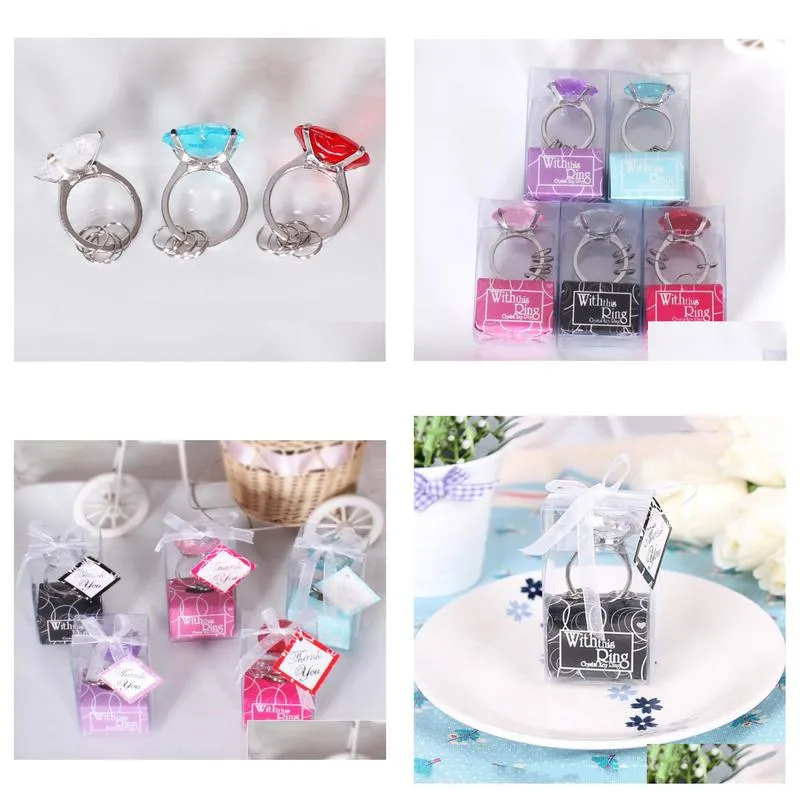 dhs 200pcs with this ring diamond keychain white key chain wedding favors and gifts sn2305