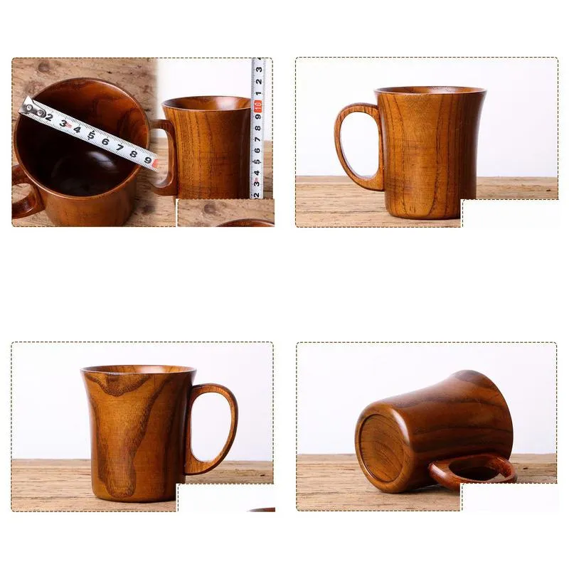 portable natural wood cup with handle wooden teacup coffee beer juice drinking mug drinkware kitchen bar accessories