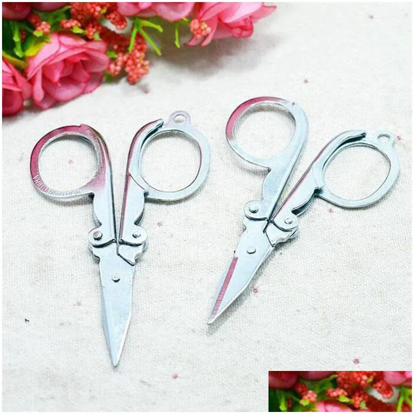 2022home portable folding stainless steel scissors mini folding scissors travel trip tool silver