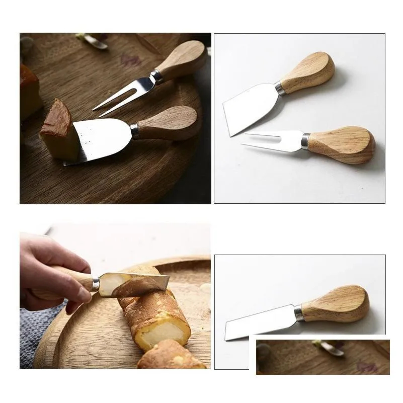 100sets 4pcs/set stainless steel cheese knives oak handle butter knife kit kitchen cheese tools wen6003