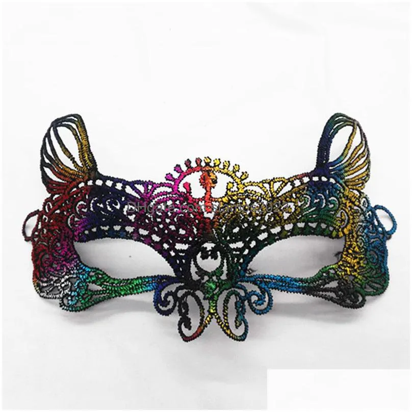 Party Masks Rainbow Lace Shaped Crown Fox Half Eye Mask Lady Masquerade Halloween Christmas Drop Delivery Home Garden Festive Party Su Dhqiz