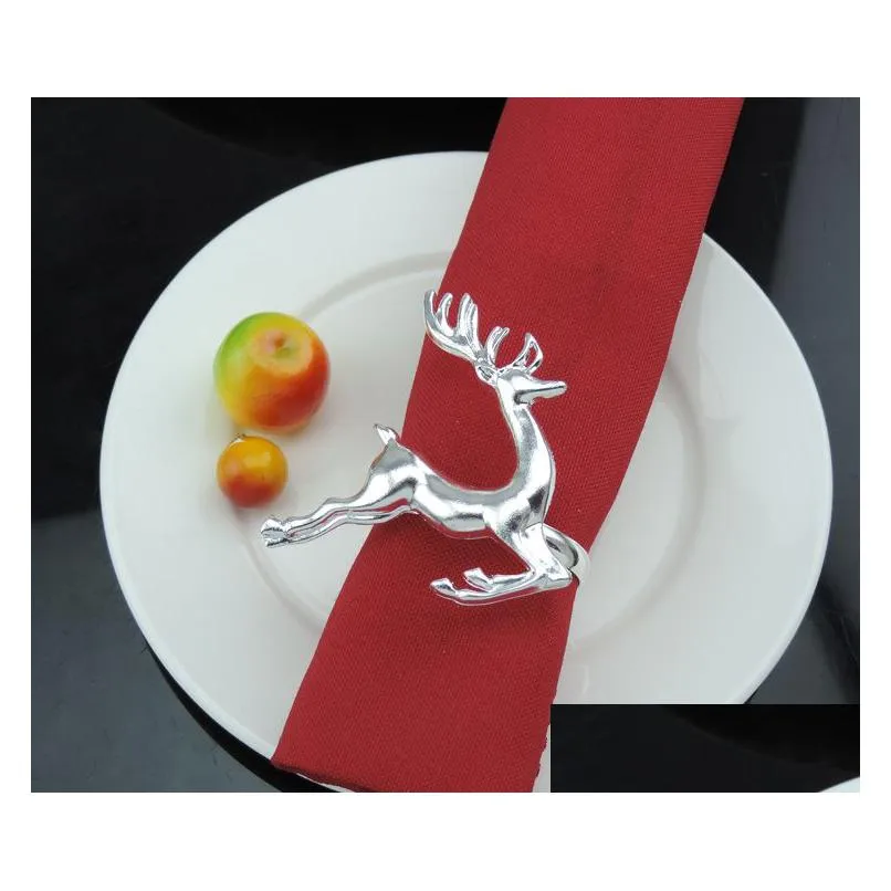 wholesale christmas deer napkin rings silver/gold alloy napkin buckle holder el wedding party table decoration