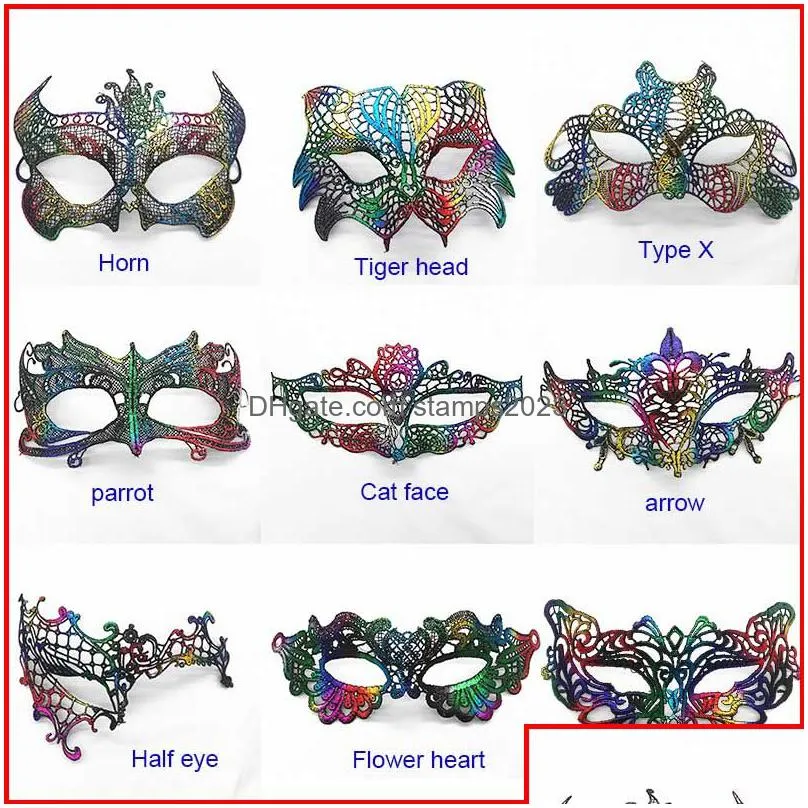 Party Masks Rainbow Lace Shaped Crown Fox Half Eye Mask Lady Masquerade Halloween Christmas Drop Delivery Home Garden Festive Party Su Dhqiz
