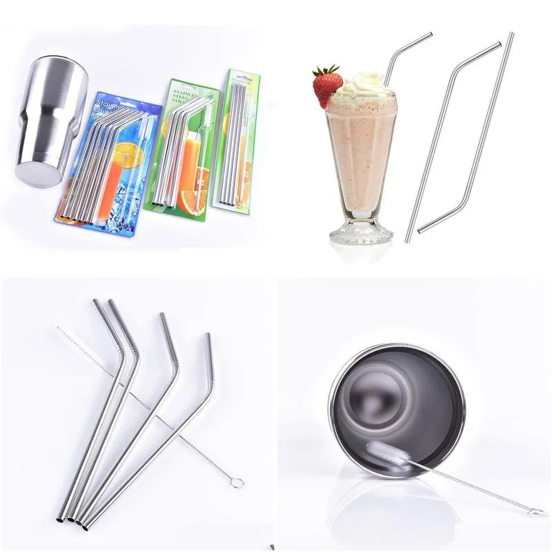 10.5inch 8.5inch straight curved straws stainless steel reusable bent drinking straws cleanfor 30oz 20oz tumbler cups