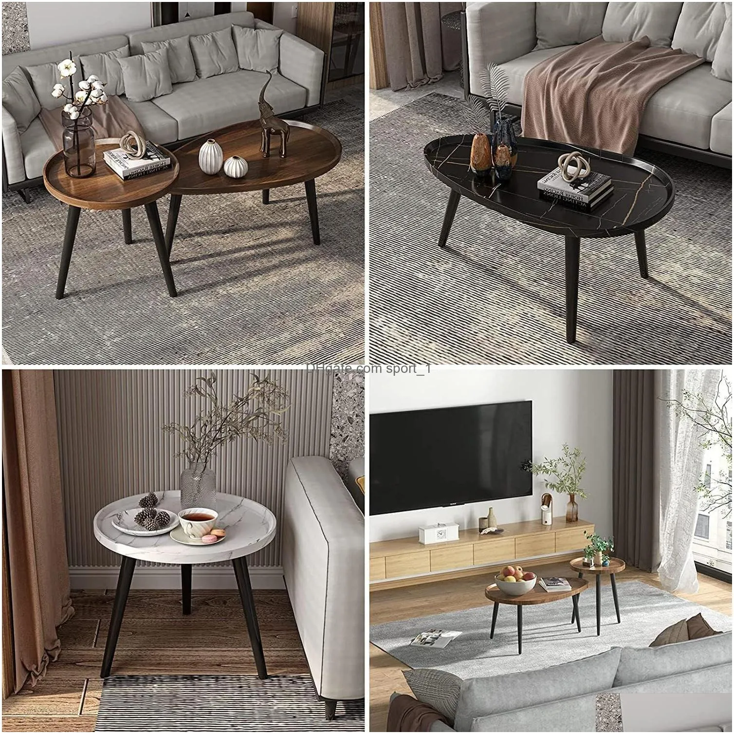 zhanyun nesting mid-century ovalcoffee table set of 2 small spaces - side end table for bedroom