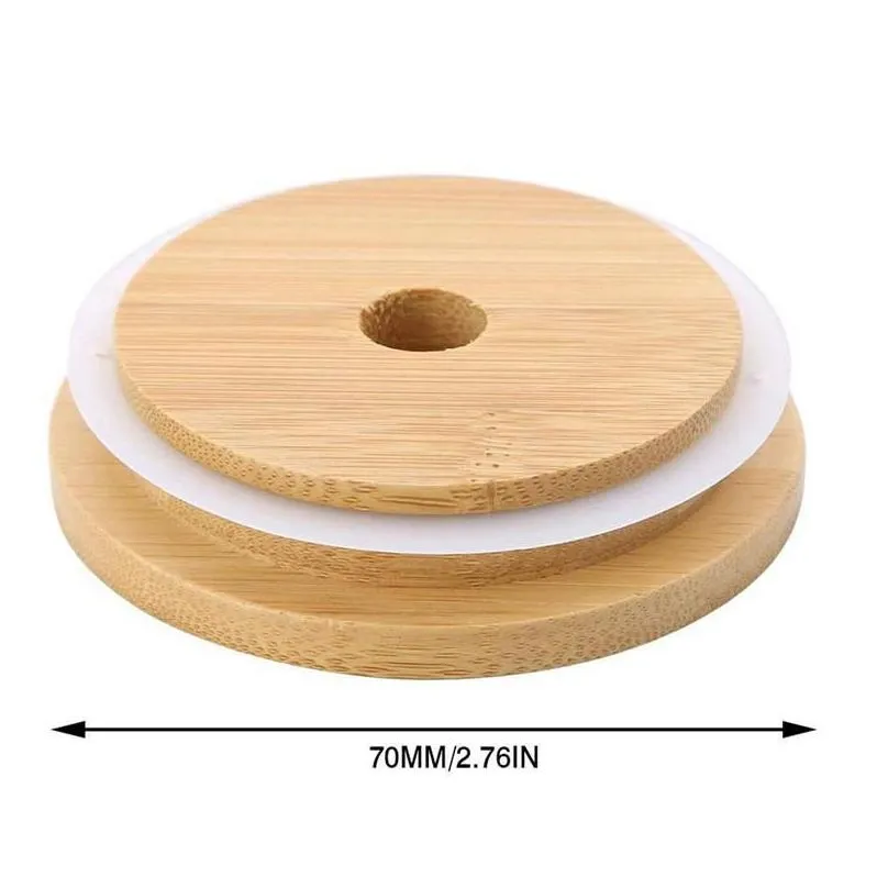 bamboo cap lids 70mm 88mm reusable wooden mason jar lid with straw hole and silicone seal dhs delivery yc2022