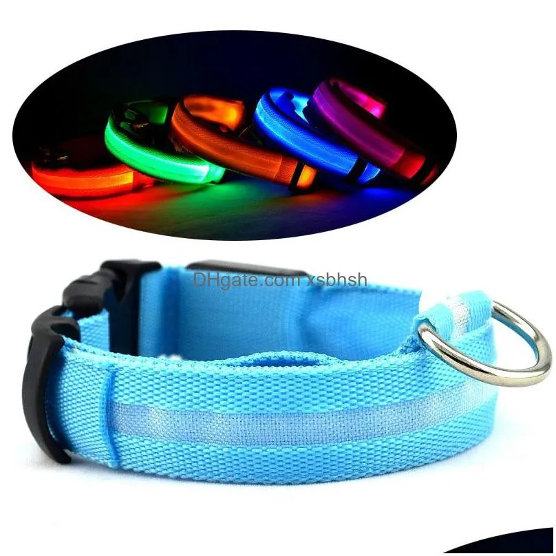 50pcs nylon led pet dog collar 6 colors night safety flashing dog leash pet supplies