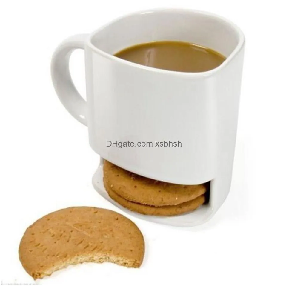 creative ceramic biscuit cups 8oz 6oz coffee milk dessert tea cup bottom storage mugs for cookie biscuits pockets holder
