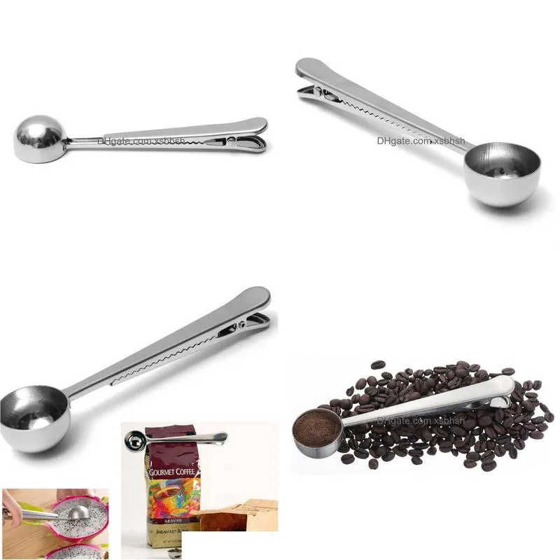 100pcs scoop with clip multifunction stainless steel tea measuring scoop 1 cup ground coffee measuring spoon