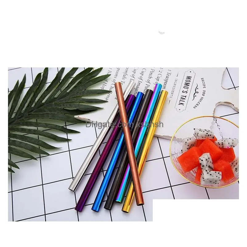 215x12mm stainless steel straw 7 colors colorful drinking reusable straight large straws for juice coffee laser logo