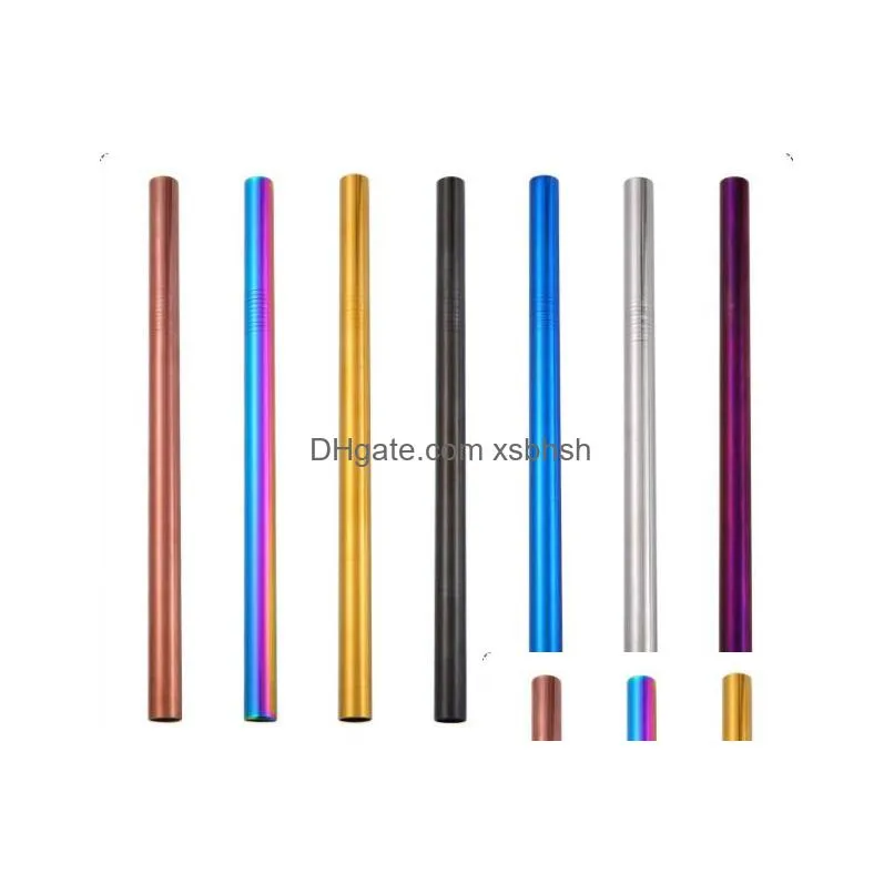 215x12mm stainless steel straw 7 colors colorful drinking reusable straight large straws for juice coffee laser logo