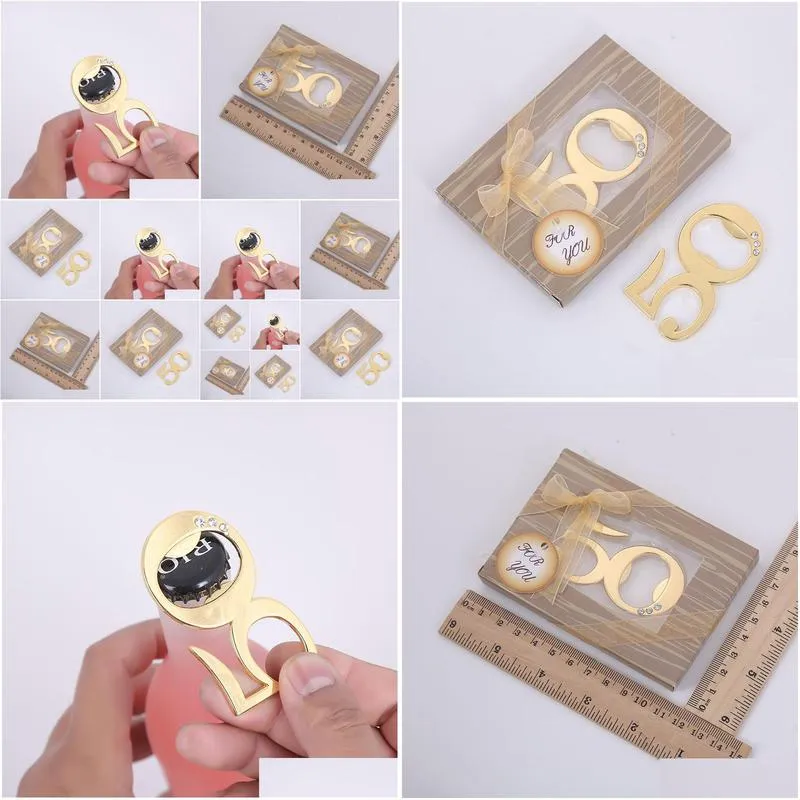 wholesale 100pcs/lot 50th design beer bottle opener 50 year birthday gifts and wedding anniversary favors