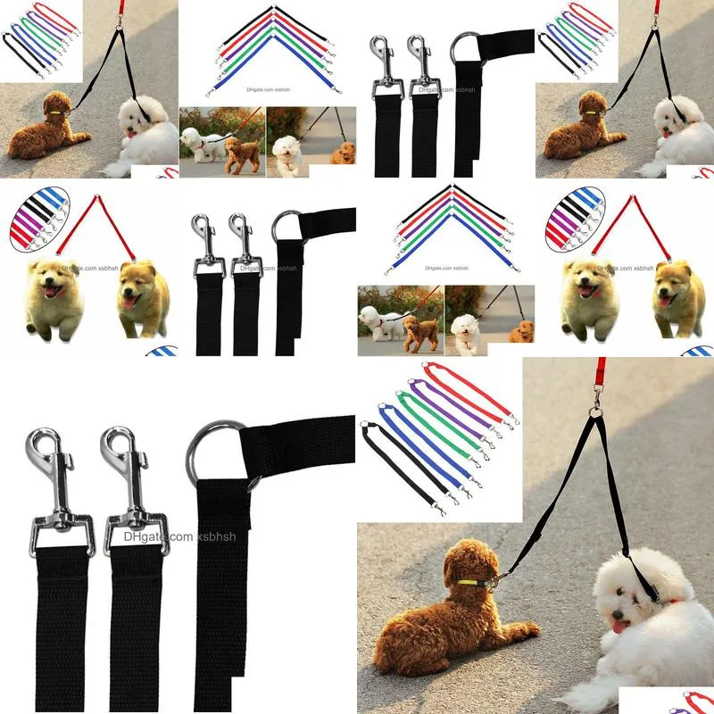 50pcs 2 in 1 colorful nylon couple double cat dog pet collar lead leash training walking dog harness