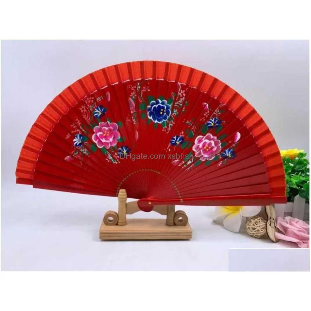 100pcs european style hand-painted flower designs spanish wood fan chinese handicraft sn4242