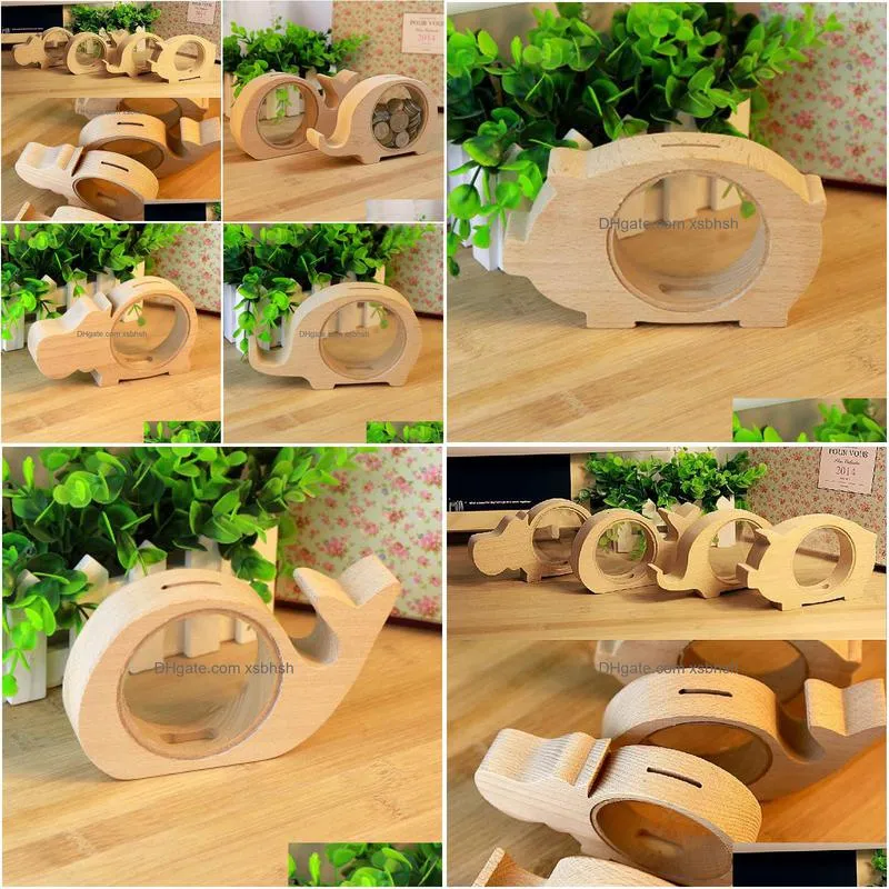 40pcs wooden animal money saving box gifts for kids elephant piggy banks pig whale hippo money storage box wenw434