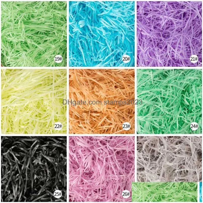 Gift Wrap 100G/Pack 27 Colors Wraps Fashion Craft Shredded Crinkle Paper Basket Shred Tissue Grass Filler Wedding Party Gift Drop Deli Dhctm