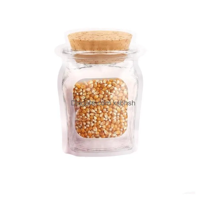 food storage zipper bags smell proof reusable mason jar lock stand up bag bottle shape plastic grade bags gifts sn2165