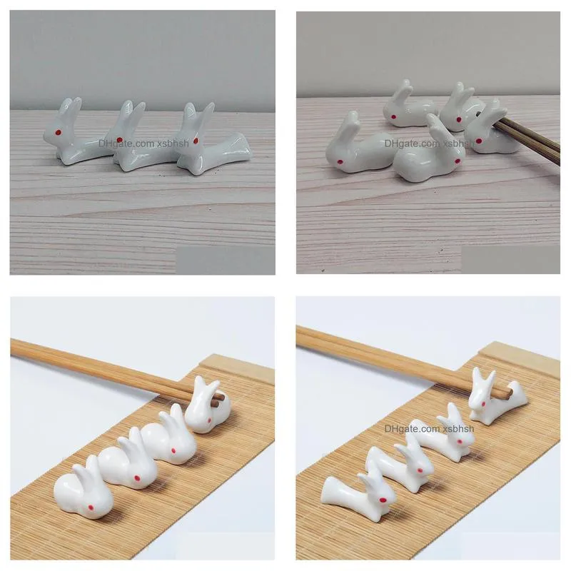 100pcs super cute rabbits shape ceramic chopstick holders dinnerware home decoration handicraft ornaments pen holder sn2312