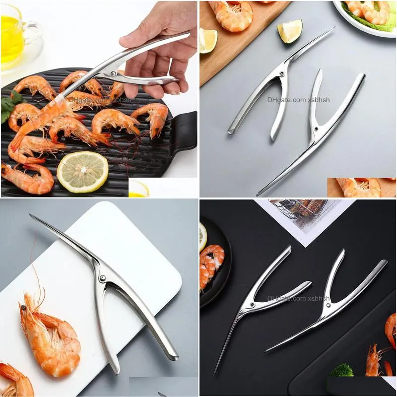 100pcs 304 stainless steel shrimp peeler prawn deveiner fishing knife lobster shell remover peel device kitchen seafood tool