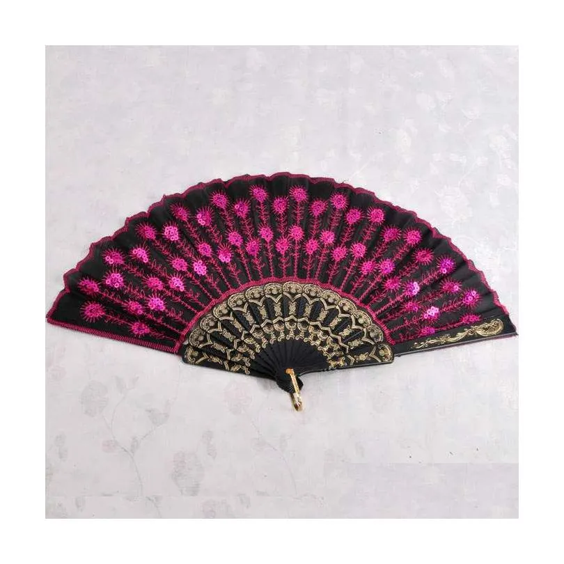 Party Favor Plastic Embroidered Sequins Folding Flower Lace Fan Dance Hand Fans Party Wedding Decor Dancing Supplies Spanish Style Df5 Dhfvl