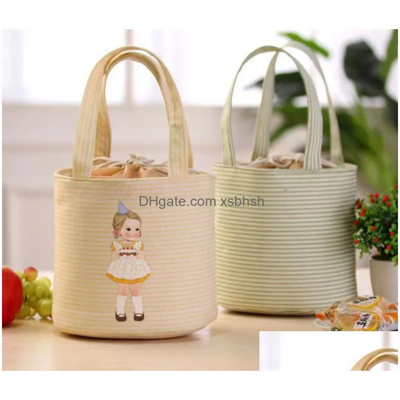 wholesale cute canvas cartoon girl lunch bags portable storage bags thicker insulation bags handbags waterproof