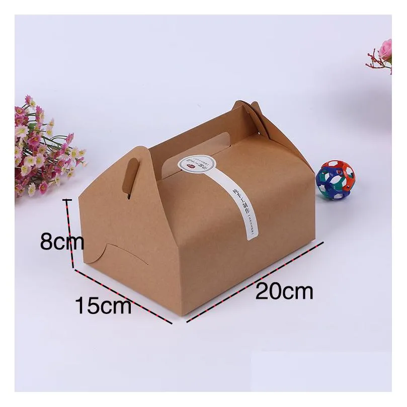 wholesale 100pcs 20x15x8cm kraft paper cake box with handle candy box food packing wen6247