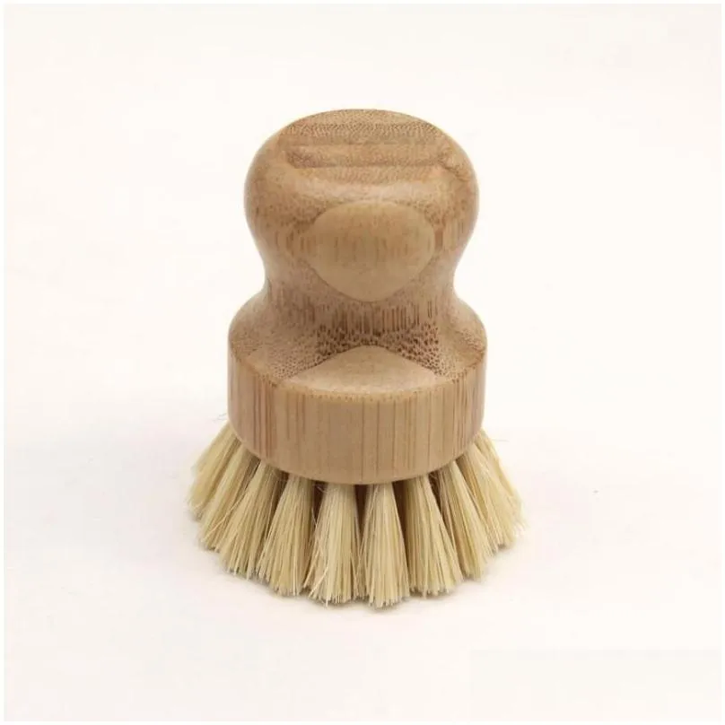 Cleaning Brushes Handheld Wooden Brush Round Handle Pot Sisal Palm Dish Bowl Pan Cleaning Brushes Kitchen Chores Rub Tool Dha908 Drop Dhf3D