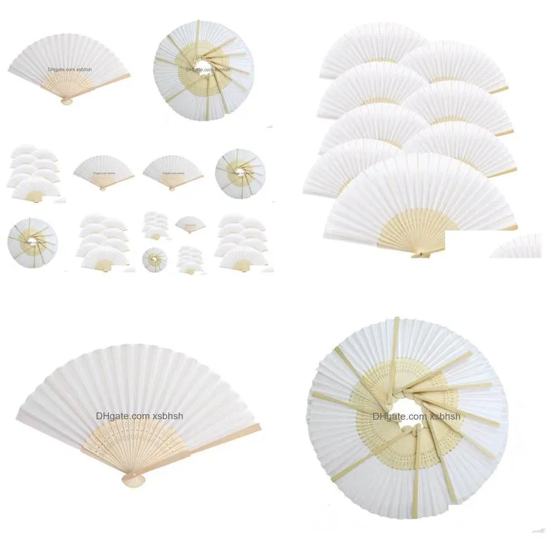 100pcs 21cm hand held fan white paper fan bamboo folding fans handheld folded fan for church wedding gift party favors sn2365