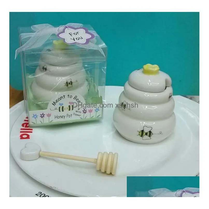 60pcs meant to bee ceramic honey pot with dipper wedding bridal shower favors sn50