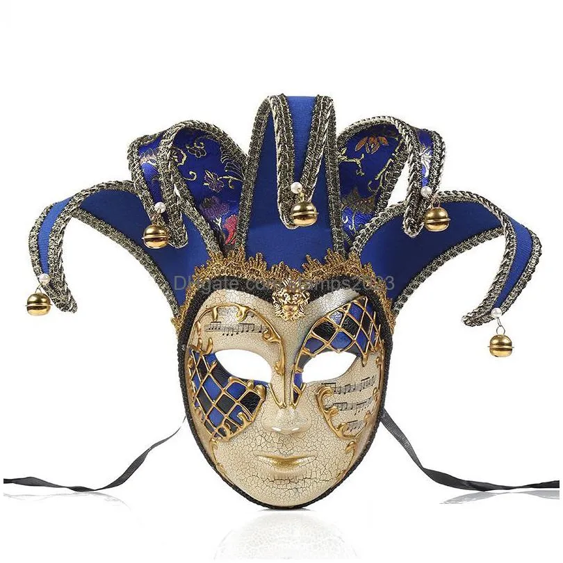 Party Masks Partys Fl Face Men Women Venetian Theater Jester Crack Masquerade Mask With Bells Mardi Gras Party Ball Halloween Cosplay Dh51D